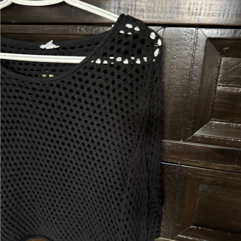 Elegant Black Open Knit Top